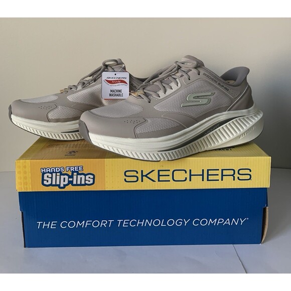 Skechers Slip ins Arch Fit Mens Extra Wide 12 Taupe Go Walk Max Cushion NIB - Picture 1 of 14